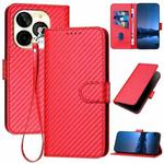 For Itel P65C YX0070 Carbon Fiber Buckle Leather Phone Case with Lanyard(Red)