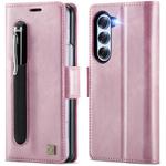 For Samsung Galaxy Z Fold6 5G AutSpace A11 Side Buckle MagSafe Magnetic RFID Phone Leather Case(Rose Gold)