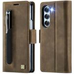 For Samsung Galaxy Z Fold5 5G AutSpace A11 Side Buckle MagSafe Magnetic RFID Phone Leather Case(Coffee)
