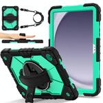 For Samsung Galaxy Tab A9+ Contrast Color Robot Silicone Hybrid PC Tablet Case(Black Mint Green)