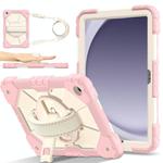 For Samsung Galaxy Tab A9+ Contrast Color Robot Silicone Hybrid PC Tablet Case(Rose Gold Beige)