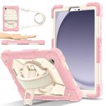For Samsung Galaxy Tab A9 Contrast Color Robot Silicone Hybrid PC Tablet Case(Rose Gold Beige)