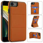For iPhone SE 2022 / SE 2020 / 7 / 8 Tri-fold Holder Leather Phone Case with Card Slot(Brown)