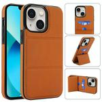 For iPhone 13 mini Tri-fold Holder Leather Phone Case with Card Slot(Brown)