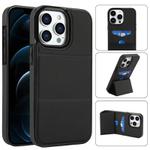 For iPhone 12 Pro Max Tri-fold Holder Leather Phone Case with Card Slot(Black)