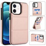 For iPhone 12 mini Tri-fold Holder Leather Phone Case with Card Slot(Rose Gold)
