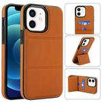 For iPhone 12 mini Tri-fold Holder Leather Phone Case with Card Slot(Brown)