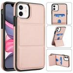 For iPhone 11 Tri-fold Holder Leather Phone Case with Card Slot(Rose Gold)