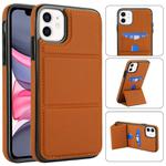 For iPhone 11 Tri-fold Holder Leather Phone Case with Card Slot(Brown)