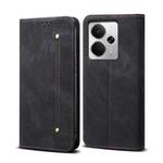 For Realme 14 5G Global Denim Texture Casual Style Horizontal Flip Leather Case(Black)