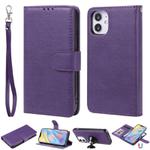 For iPhone 12 mini 2 in 1 Solid Color Detachable PU Leather Case with Card Slots & Magnetic Holder & Photo Frame & Wallet & Strap(Purple)