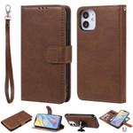 For iPhone 12 mini 2 in 1 Solid Color Detachable PU Leather Case with Card Slots & Magnetic Holder & Photo Frame & Wallet & Strap(Brown)