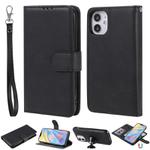 For iPhone 12 mini 2 in 1 Solid Color Detachable PU Leather Case with Card Slots & Magnetic Holder & Photo Frame & Wallet & Strap(Black)