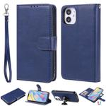 For iPhone 12 mini 2 in 1 Solid Color Detachable PU Leather Case with Card Slots & Magnetic Holder & Photo Frame & Wallet & Strap(Blue)