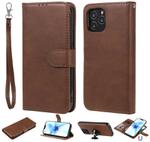 For iPhone 12 / 12 Pro 2 in 1 Solid Color Detachable PU Leather Case with Card Slots & Magnetic Holder & Photo Frame & Wallet & Strap(Brown)