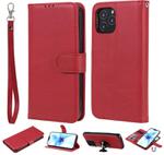 For iPhone 12 / 12 Pro 2 in 1 Solid Color Detachable PU Leather Case with Card Slots & Magnetic Holder & Photo Frame & Wallet & Strap(Red)