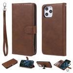 For iPhone 12 Pro Max 2 in 1 Solid Color Detachable PU Leather Case with Card Slots & Magnetic Holder & Photo Frame & Wallet & Strap(Brown)