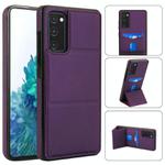For Samsung Galaxy S20 FE Tri-fold Holder Leather Phone Case with Card Slot(Dark Purple)