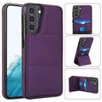 For Samsung Galaxy S21 5G Tri-fold Holder Leather Phone Case with Card Slot(Dark Purple)