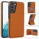 For Samsung Galaxy S21 5G Tri-fold Holder Leather Phone Case with Card Slot(Brown)