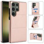 For Samsung Galaxy S23 Ultra 5G Tri-fold Holder Leather Phone Case with Card Slot(Rose Gold)