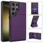 For Samsung Galaxy S23 Ultra 5G Tri-fold Holder Leather Phone Case with Card Slot(Dark Purple)