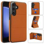For Samsung Galaxy S23 FE 5G Tri-fold Holder Leather Phone Case with Card Slot(Brown)