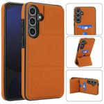 For Samsung Galaxy S24+ 5G Tri-fold Holder Leather Phone Case with Card Slot(Brown)