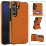 For Samsung Galaxy S24 FE 5G Tri-fold Holder Leather Phone Case with Card Slot(Brown)