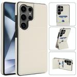 For Samsung Galaxy S25 Ultra 5G Tri-fold Holder Leather Phone Case with Card Slot(White)
