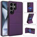 For Samsung Galaxy S25 Ultra 5G Tri-fold Holder Leather Phone Case with Card Slot(Dark Purple)