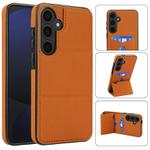 For Samsung Galaxy S25+ 5G Tri-fold Holder Leather Phone Case with Card Slot(Brown)