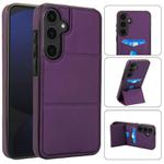 For Samsung Galaxy S25 5G Tri-fold Holder Leather Phone Case with Card Slot(Dark Purple)