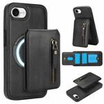 For iPhone 7 / 8 / SE 2022 Zipper Wallet Split MagSafe Leather Back Phone Case(Black)