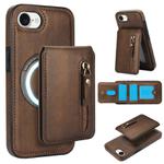 For iPhone 7 / 8 / SE 2022 Zipper Wallet Split MagSafe Leather Back Phone Case(Brown)