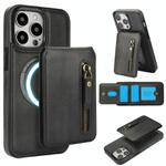 For iPhone 13 Pro Max Zipper Wallet Split MagSafe Leather Back Phone Case(Black)