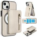 For iPhone 13 mini Zipper Wallet Split MagSafe Leather Back Phone Case(White)