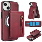 For iPhone 13 mini Zipper Wallet Split MagSafe Leather Back Phone Case(Red)