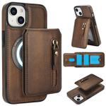 For iPhone 13 mini Zipper Wallet Split MagSafe Leather Back Phone Case(Brown)