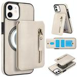 For iPhone 12 mini Zipper Wallet Split MagSafe Leather Back Phone Case(White)