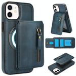 For iPhone 12 mini Zipper Wallet Split MagSafe Leather Back Phone Case(Blue)