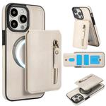 For iPhone 11 Pro Max Zipper Wallet Split MagSafe Leather Back Phone Case(White)
