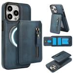 For iPhone 11 Pro Max Zipper Wallet Split MagSafe Leather Back Phone Case(Blue)