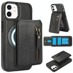 For iPhone 11 Zipper Wallet Split MagSafe Leather Back Phone Case(Black)