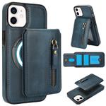 For iPhone 11 Zipper Wallet Split MagSafe Leather Back Phone Case(Blue)