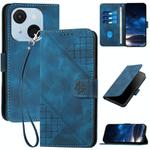 For Itel A50C Grid Butterfly Embossed Pattern Leather Phone Case with Lanyard(Dark Blue)