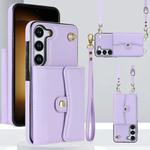 For Samsung Galaxy S24+ 5G RFID Card Slot Phone Case with Long Lanyard(Purple)