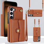 For Samsung Galaxy S24+ 5G RFID Card Slot Phone Case with Long Lanyard(Brown)