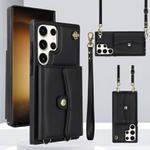 For Samsung Galaxy S25 Ultra 5G RFID Card Slot Phone Case with Long Lanyard(Black)