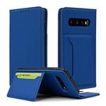 For Samsung Galaxy S10 Strong Magnetism Liquid Feel Horizontal Flip Leather Case with Holder & Card Slots & Wallet(Blue)